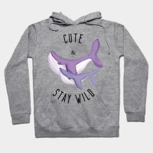 Cute and Stay Wild Light Purple Whale with the Baby for Light Background Hoodie